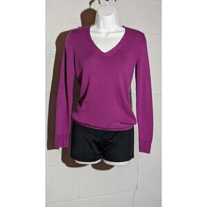 Gap Purple V Neck Long Sleeve Knit Top Silk Blend Pullover Sweater Xsmall